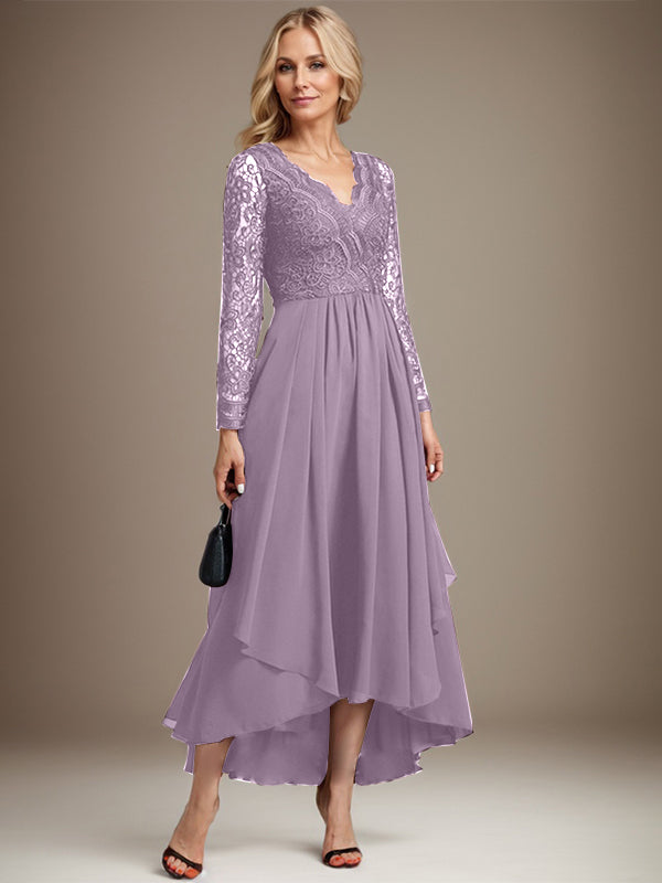 A-Linie V-Ausschnitt Asymmetrisches Chiffon-Kleid für die Brautmutter