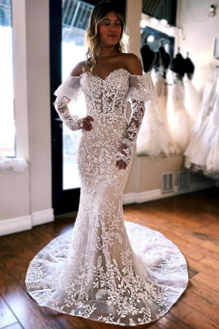 Meerjungfrau Spitze Lange Ärmel Elegantes Brautkleid