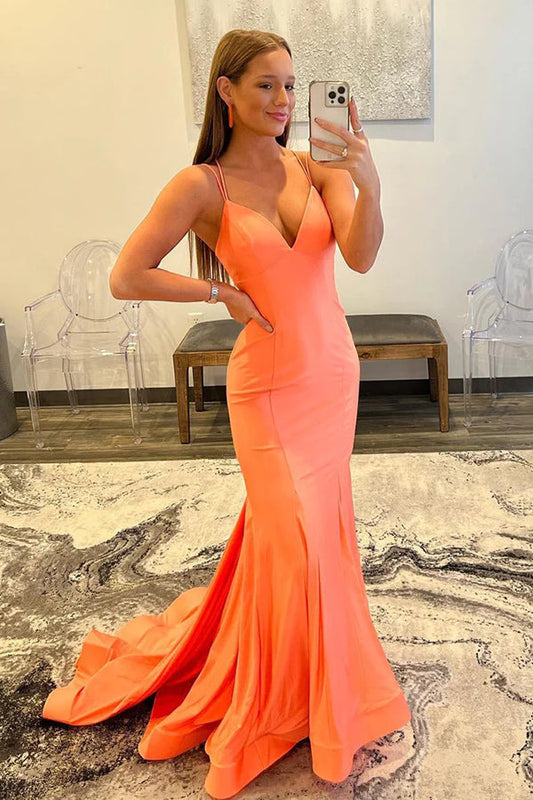 Vestido de fiesta largo naranja ajustado de sirena