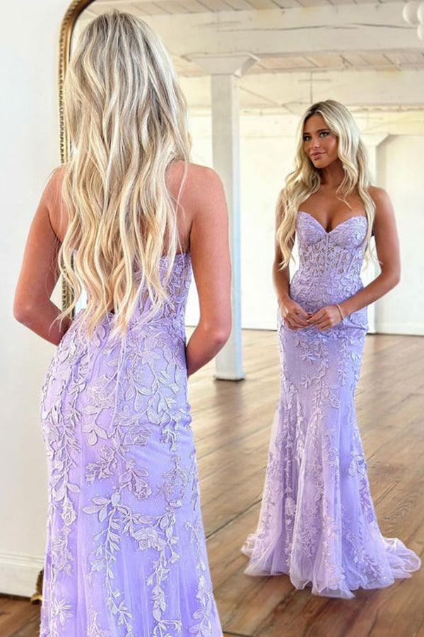 Mermaid Sweetheart Neck Lace Purple Long Prom Dress Formal Dress