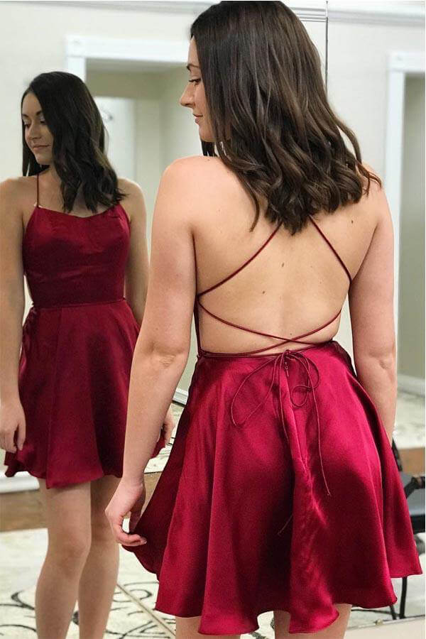 Mini vestidos de fiesta cortos de satén sin espalda, vestido de fiesta corto