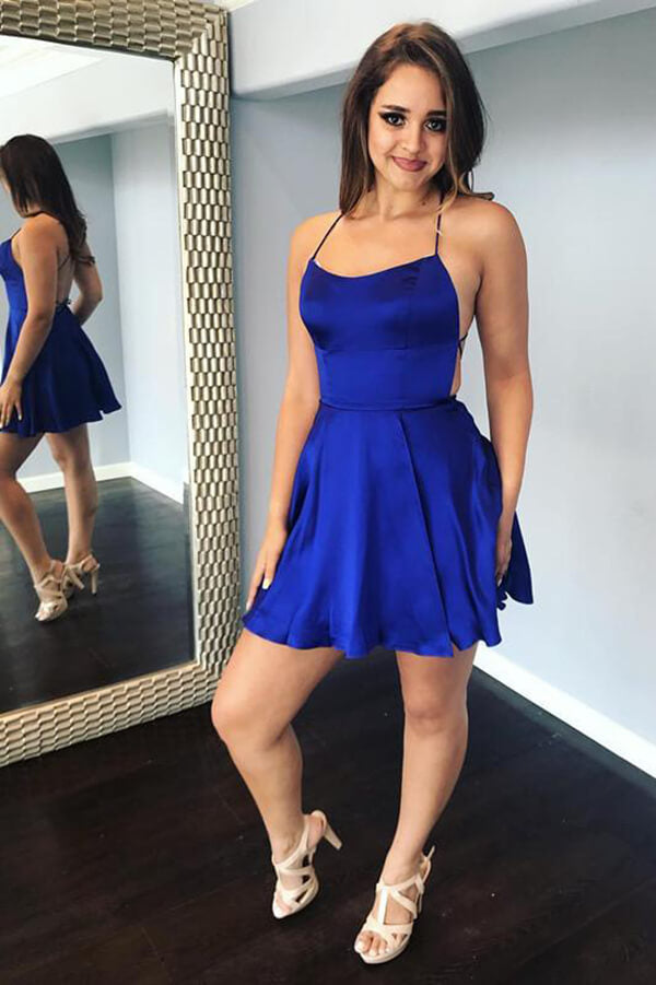 Mini vestidos de fiesta cortos de satén sin espalda, vestido de fiesta corto