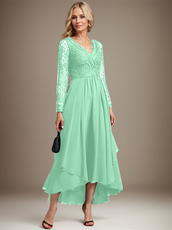 A-Linie V-Ausschnitt Asymmetrisches Chiffon-Kleid für die Brautmutter