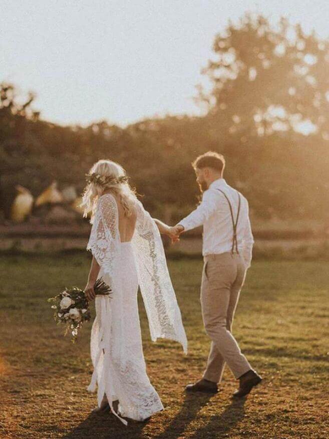 Roycebridal Fledermausärmel Spitze Rustikale Brautkleider Elfenbein Etui Boho Brautkleider