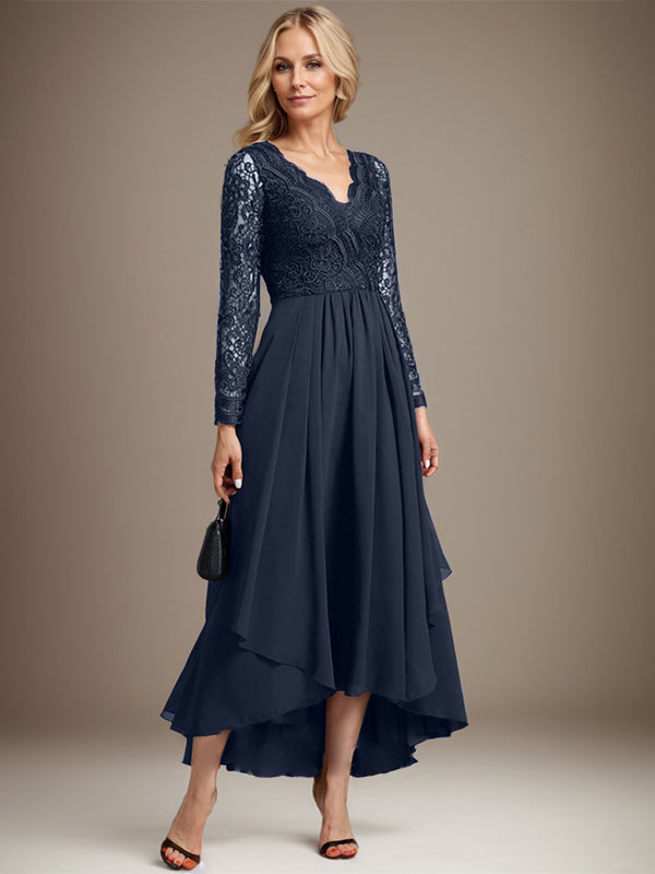 A-Linie V-Ausschnitt Asymmetrisches Chiffon-Kleid für die Brautmutter