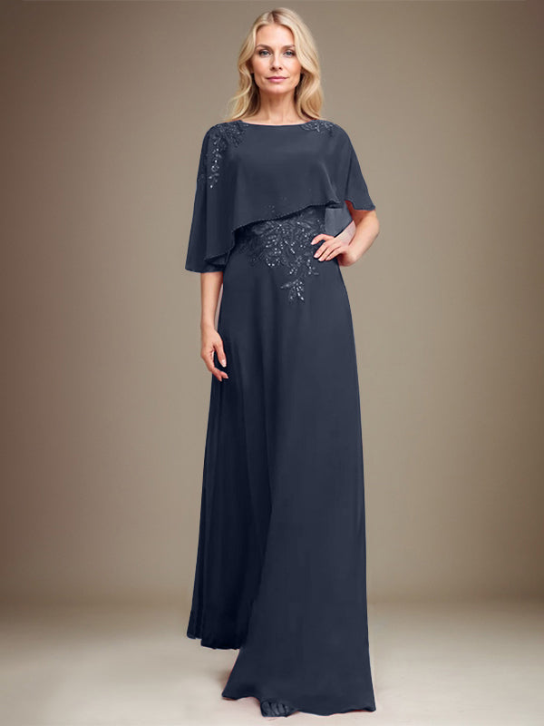 Vestido de gasa con encaje y lentejuelas para madre de la novia, corte A, largo hasta el suelo