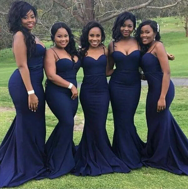 Marineblaues Meerjungfrau-Brautjungfernkleid mit Herzausschnitt, Hochzeitspartykleid