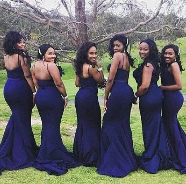 Marineblaues Meerjungfrau-Brautjungfernkleid mit Herzausschnitt, Hochzeitspartykleid