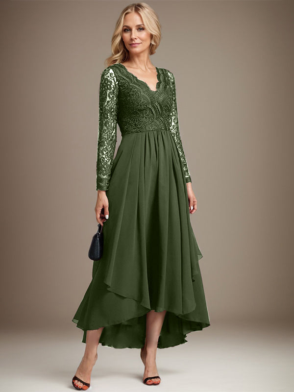 A-Linie V-Ausschnitt Asymmetrisches Chiffon-Kleid für die Brautmutter