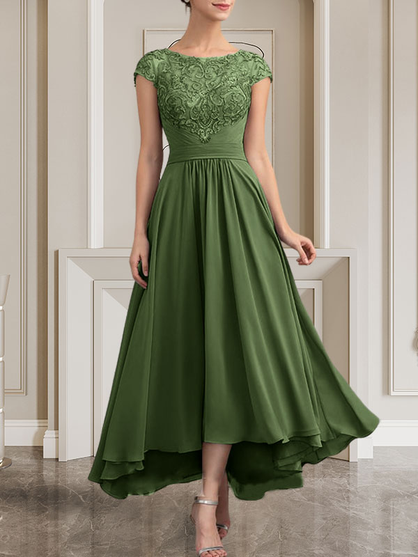 Vestido de gasa con encaje y lentejuelas para madre de la novia, corte A, largo hasta el suelo
