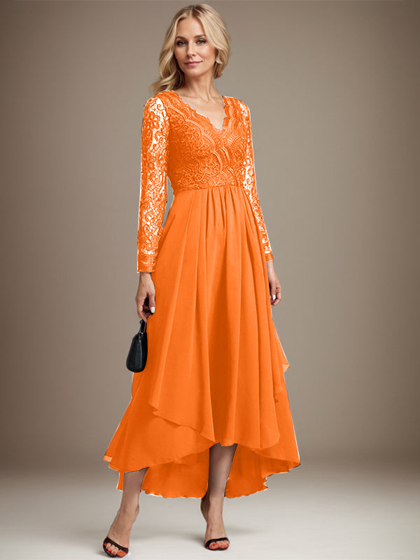 A-Linie V-Ausschnitt Asymmetrisches Chiffon-Kleid für die Brautmutter