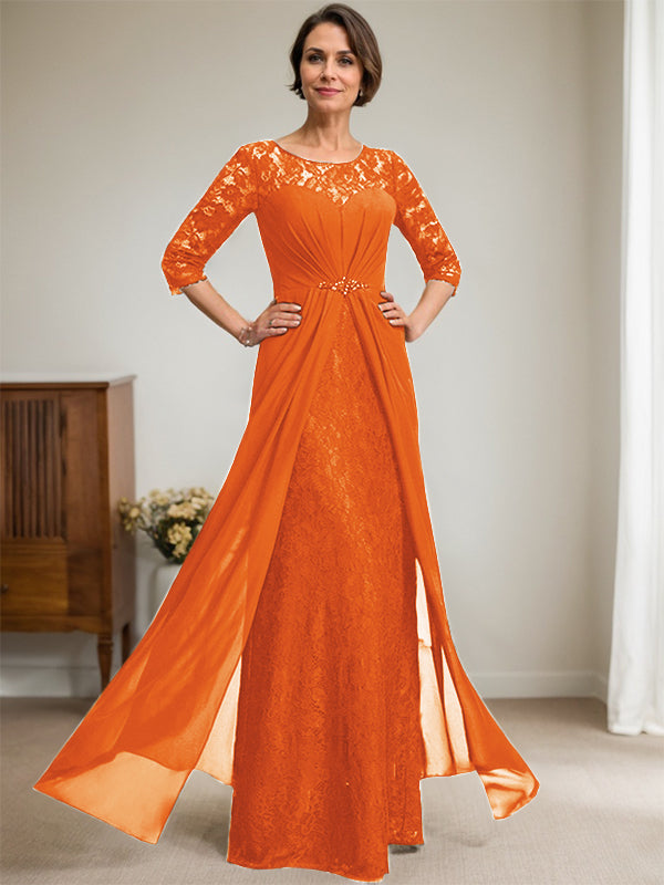 Vestido de gasa con encaje, ilusión, corte A, largo hasta el suelo, para madre de la novia, con volantes y cuentas