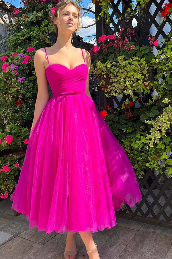 Vestidos de fiesta de organza con escote en forma de A, plisados, hasta la rodilla