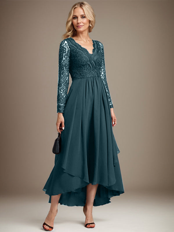 A-Linie V-Ausschnitt Asymmetrisches Chiffon-Kleid für die Brautmutter
