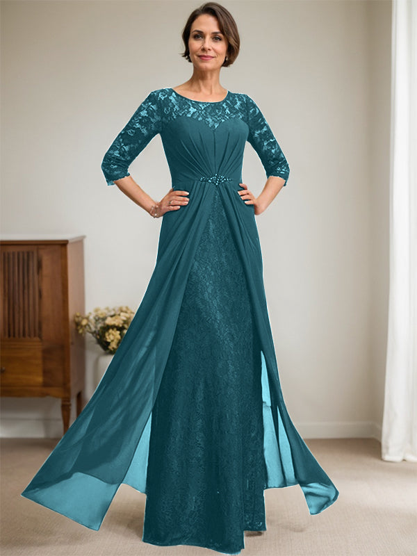 Vestido de gasa con encaje, ilusión, corte A, largo hasta el suelo, para madre de la novia, con volantes y cuentas