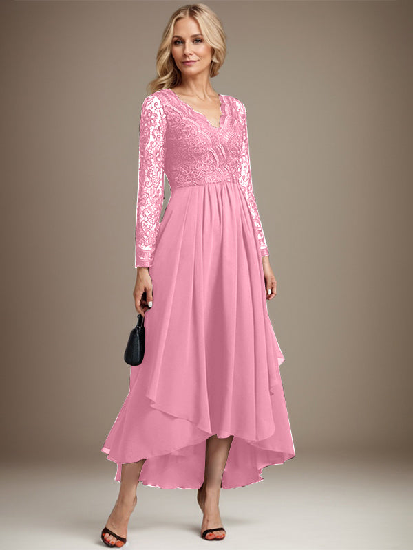 A-Linie V-Ausschnitt Asymmetrisches Chiffon-Kleid für die Brautmutter
