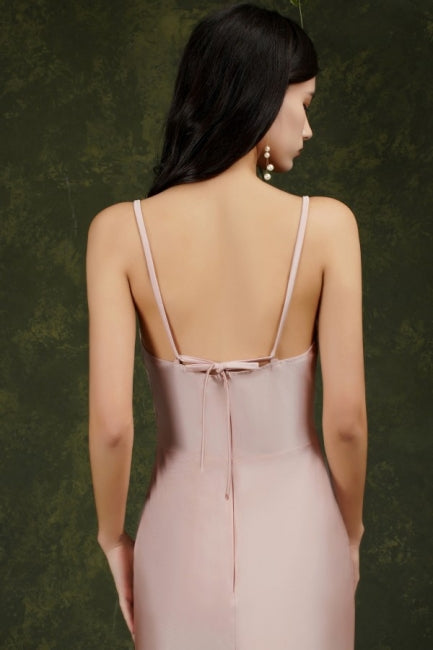 Vestidos de fiesta de satén sirena sin mangas con tirantes finos en color rosa