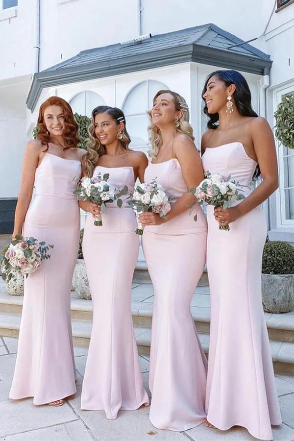Rosa Meerjungfrau trägerloses langes Brautjungfernkleid, Hochzeitspartykleid