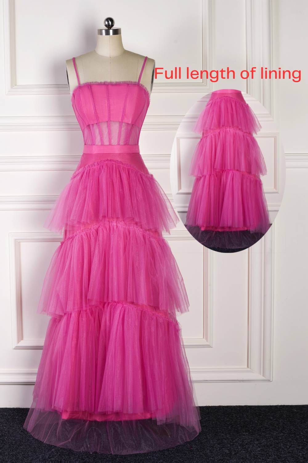 Vestido de fiesta de tul escalonado rosa intenso de princesa Roycebridal