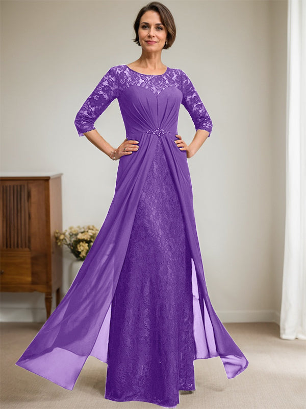 Vestido de gasa con encaje, ilusión, corte A, largo hasta el suelo, para madre de la novia, con volantes y cuentas
