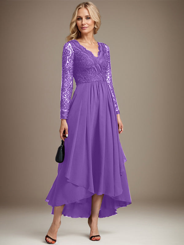 A-Linie V-Ausschnitt Asymmetrisches Chiffon-Kleid für die Brautmutter