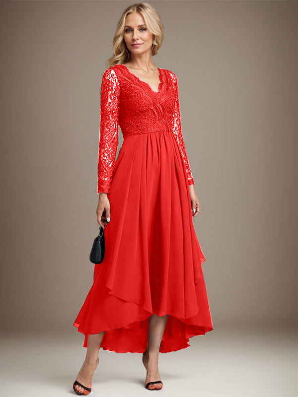A-Linie V-Ausschnitt Asymmetrisches Chiffon-Kleid für die Brautmutter