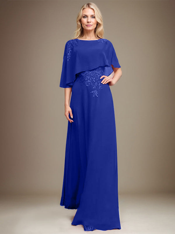 Vestido de gasa con encaje y lentejuelas para madre de la novia, corte A, largo hasta el suelo
