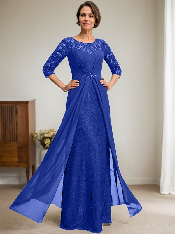 Vestido de gasa con encaje, ilusión, corte A, largo hasta el suelo, para madre de la novia, con volantes y cuentas