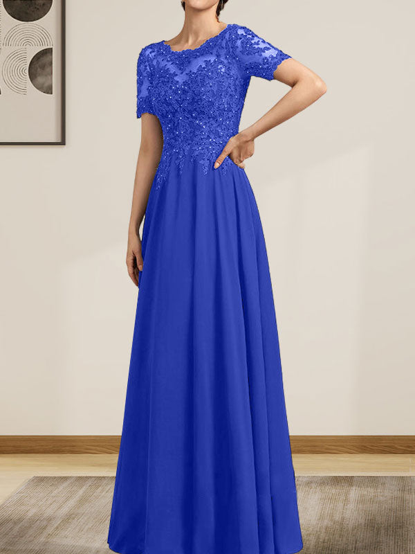 Vestido de gasa con encaje y lentejuelas para madre de la novia, largo hasta el suelo, con escote en A y ilusión