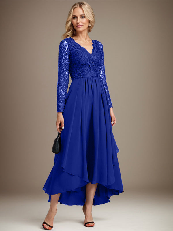 A-Linie V-Ausschnitt Asymmetrisches Chiffon-Kleid für die Brautmutter