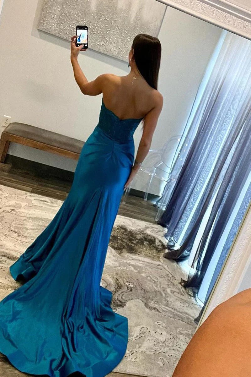 Royal Blue Strapless Mermaid Prom Dresses Evening Dresses