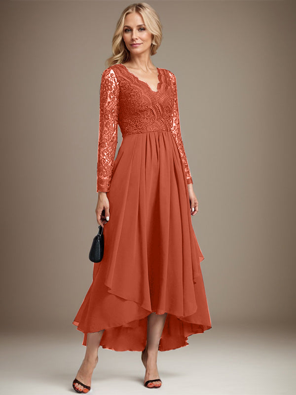 A-Linie V-Ausschnitt Asymmetrisches Chiffon-Kleid für die Brautmutter