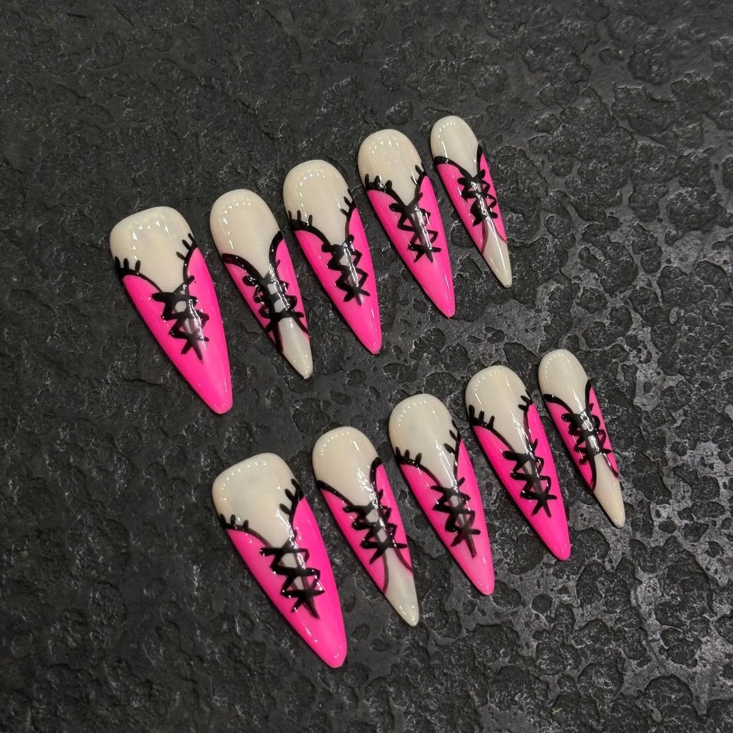 10 uñas postizas francesas hechas a mano con diseño de flores de tulipán, perla, corazón y diamante, uñas postizas de lujo para mujer.