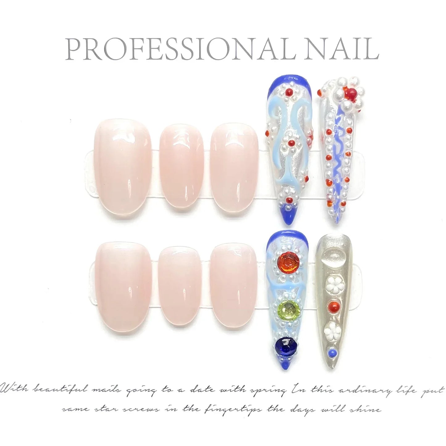 10 uñas postizas estilo retro hechas a mano, estilo chino, almendra brillante y stiletto largo de lujo para mujer.