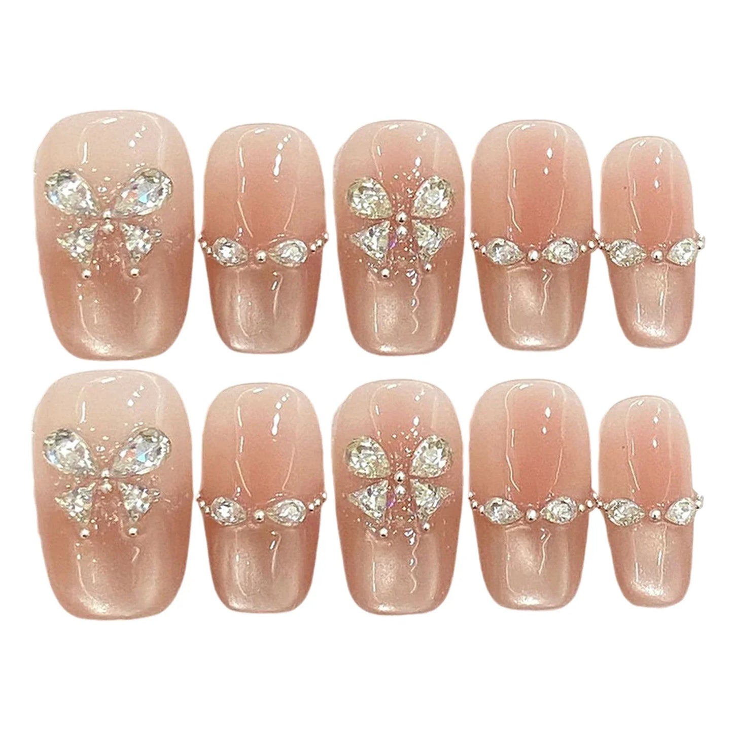 10 uñas postizas con diseño de ojos de gato y diamantes de imitación, de larga duración, seguras e impermeables, ideales para ir de compras, viajar y citas.
