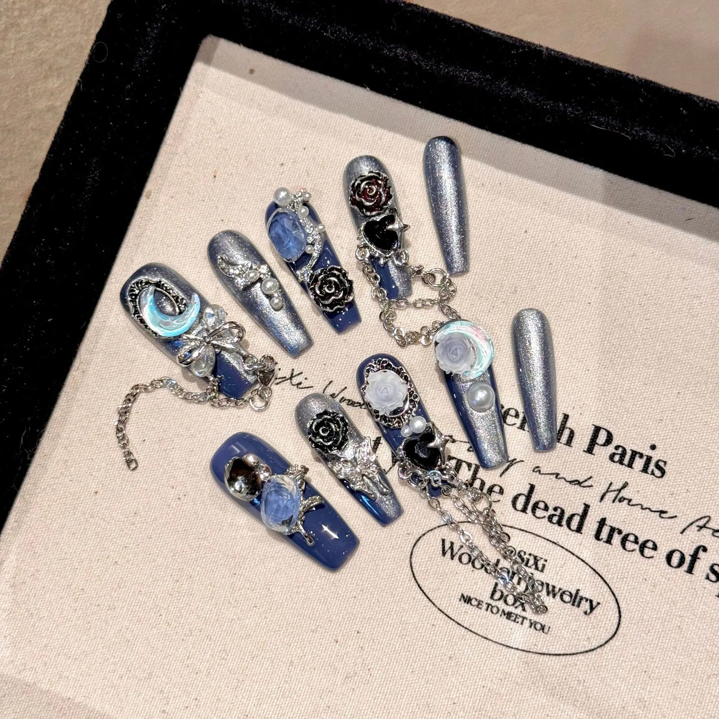 10pcs Baroque Handmade False Nails Mid-length Metal Graffiti Designs Press On Nails Y2k Punk Style Fake Nail Tips For Cool Girl