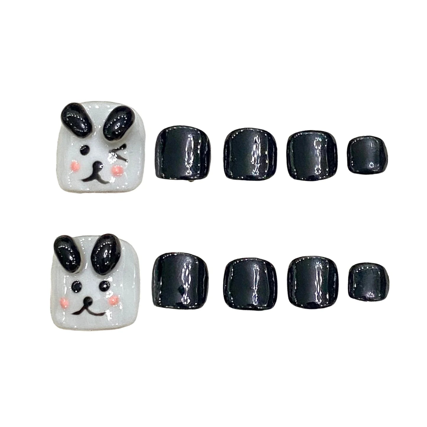 10 uñas postizas de cachorro pintadas a mano, cortas, cuadradas, negras y blancas, con diseño creativo y adhesivo.