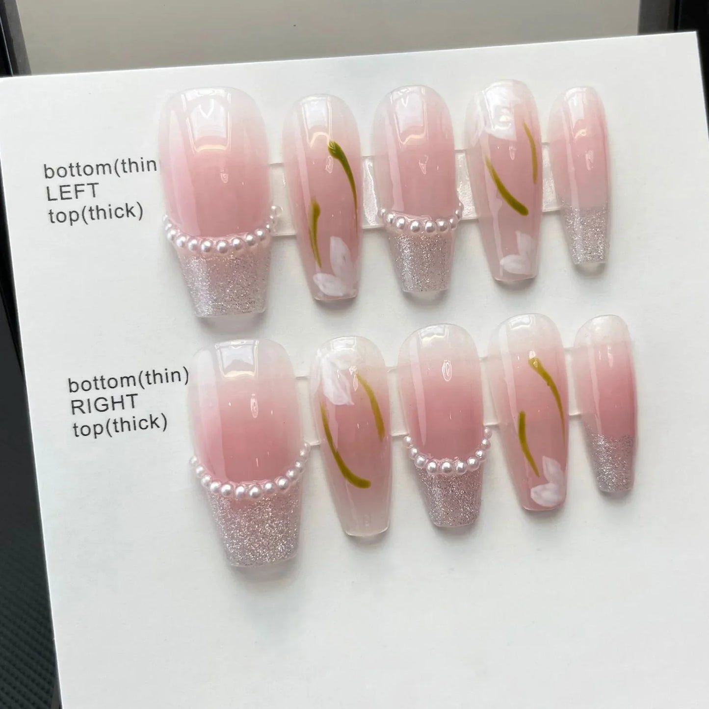 10pcs Blush Pink Press On Nails Handmade Wearable Fake Nail Patches With Pearl Flower Designed Korean Style False Nail Tips