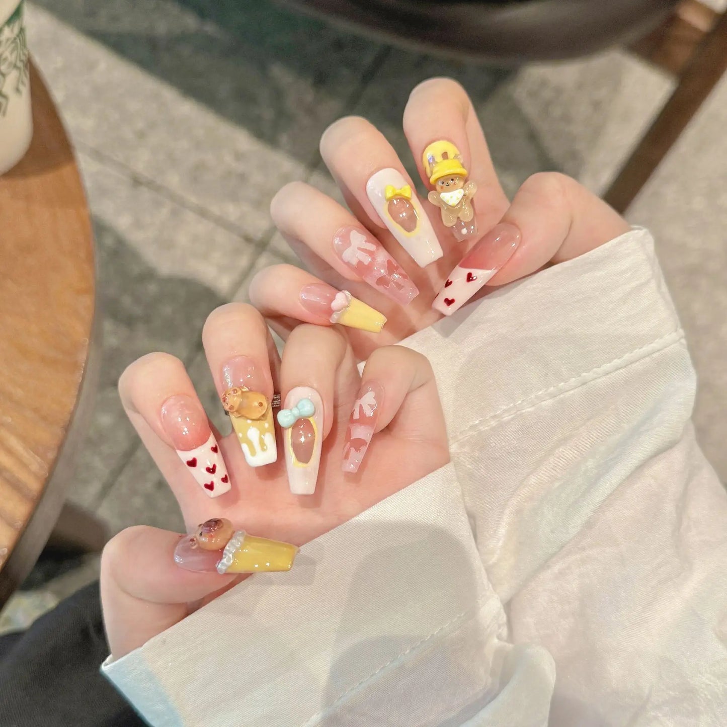 10 uñas postizas Kapibala hechas a mano, color rosa rubor, pintadas a mano, estilo francés, con lazos decorativos, uñas postizas para usar.