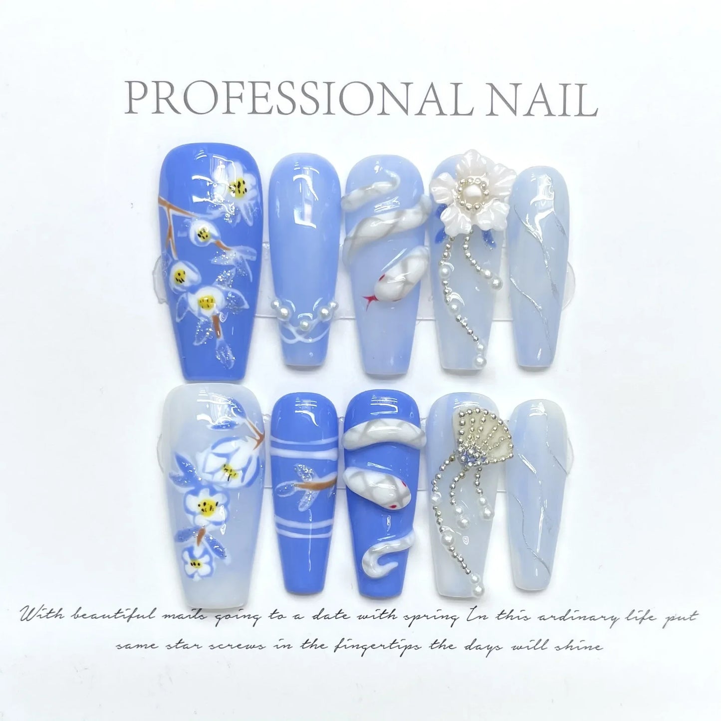 10 parches de uñas postizas largas color verde militar, estilo bailarina, para primavera y verano, fáciles de usar, hechos a mano, con cobertura completa, para manicura artística.