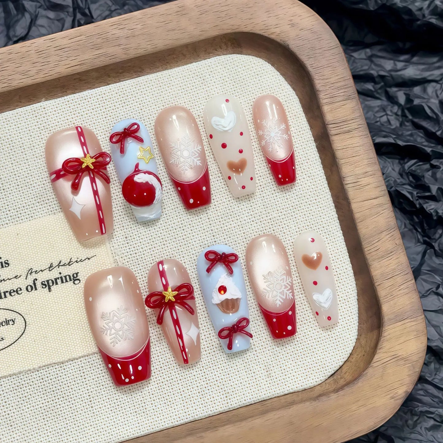 10pcs Black French Handmade Fake Nails Y2k Black Bowknots Butterfly Diamond Press On Nail Glossy Cat Eye Sweet Cool False Nails