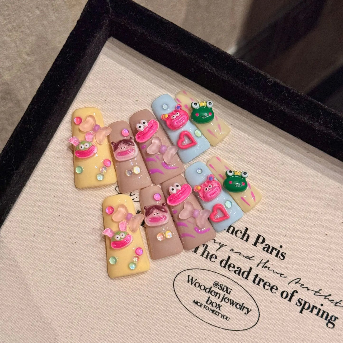 10 uñas postizas Kapibala hechas a mano, color rosa rubor, pintadas a mano, estilo francés, con lazos decorativos, uñas postizas para usar.