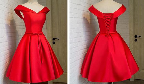 Simple A-line Off Shoulder Satin Sleeveless Homecoming Dresses Party Dress