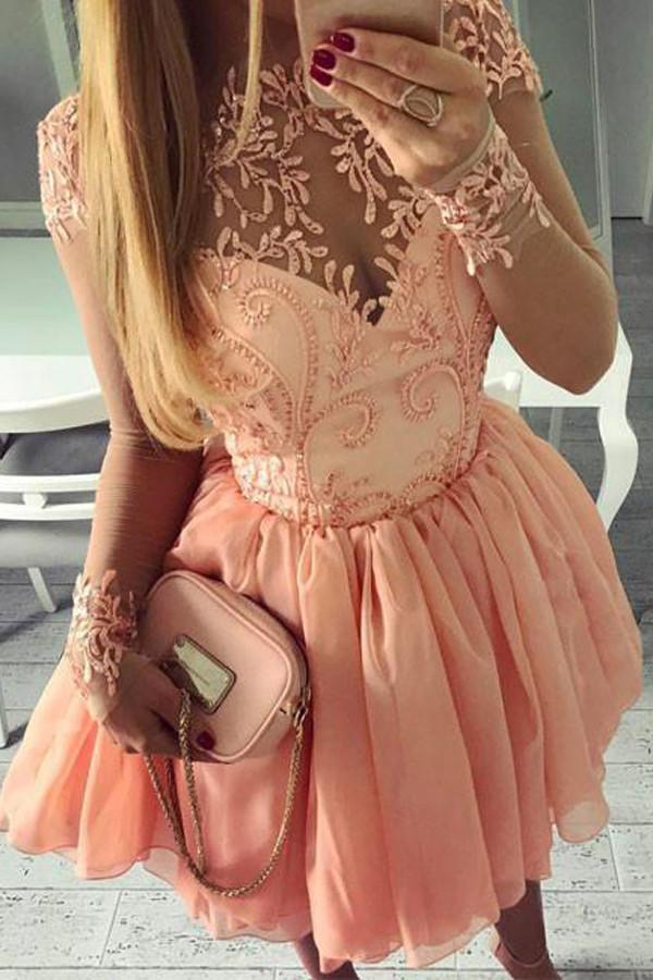 Langärmliges Appliques Homecoming-Kleid Partykleider mit Perlen