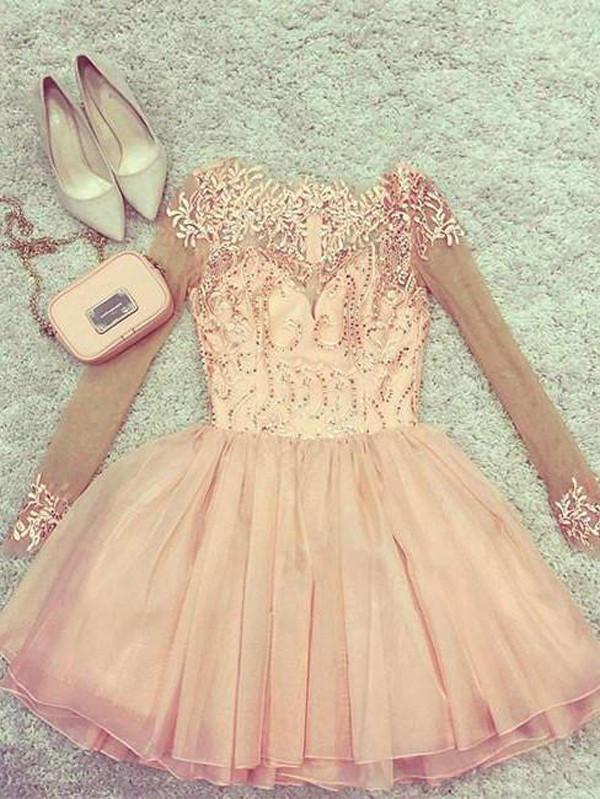 Langärmliges Appliques Homecoming-Kleid Partykleider mit Perlen