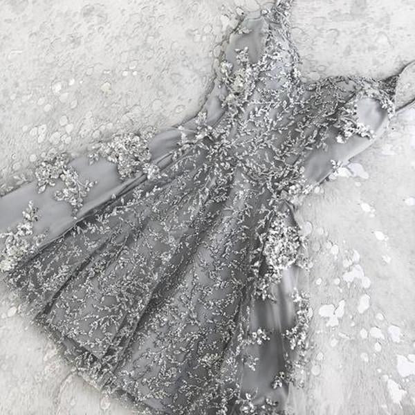 Coral Simple Short V Neck Lace Appliques Beaded Homecoming Dresses Party Dress