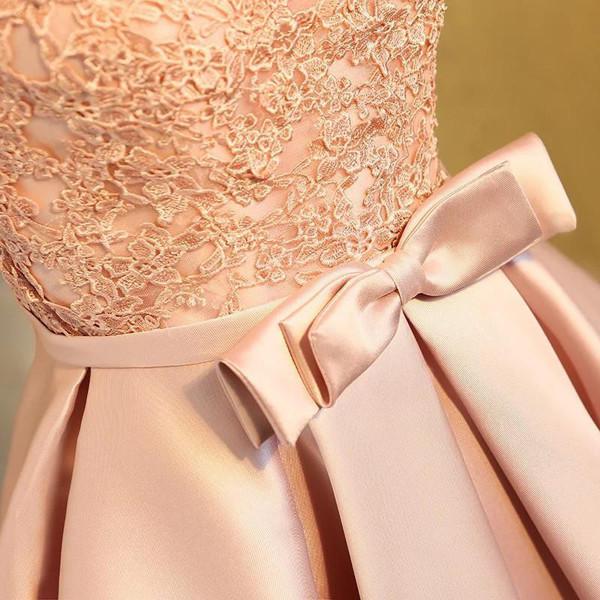 Pink Satin Off The Shoulder Short Prom Dress, Appliques Homecoming Dress