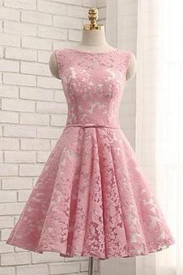 Rosa A-Linie Prinzessin transparentes florales Homecoming-Kleid mit Applikationen