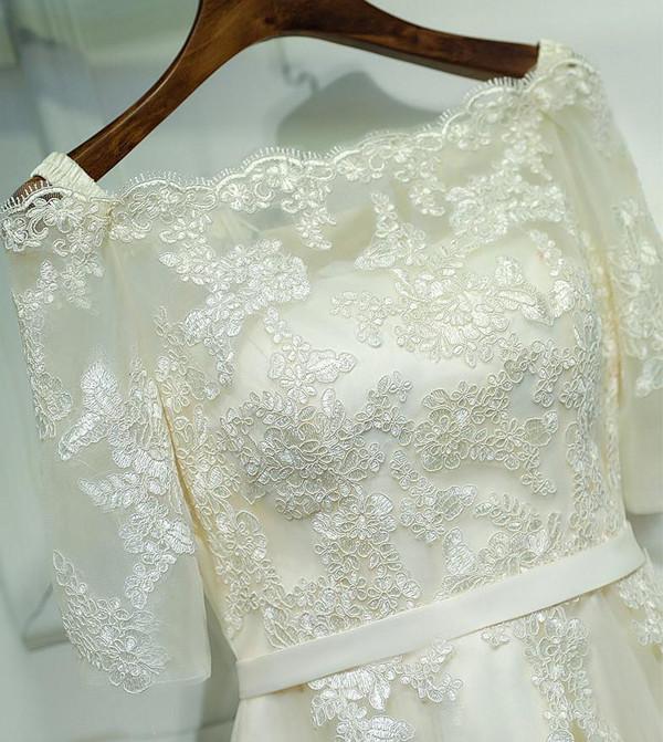 Ivory Half Sleeve Off Shoulder Lace Up Appliques Short Homecoming Dresses