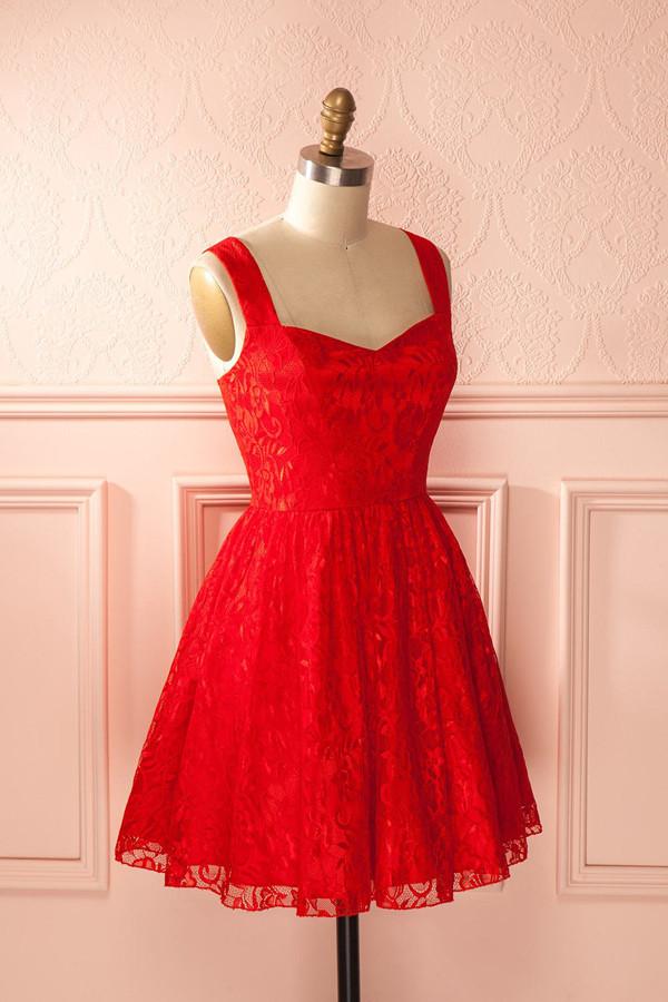 Red Simple Mid Back Sweetheart Homecoming Dress With Appliques
